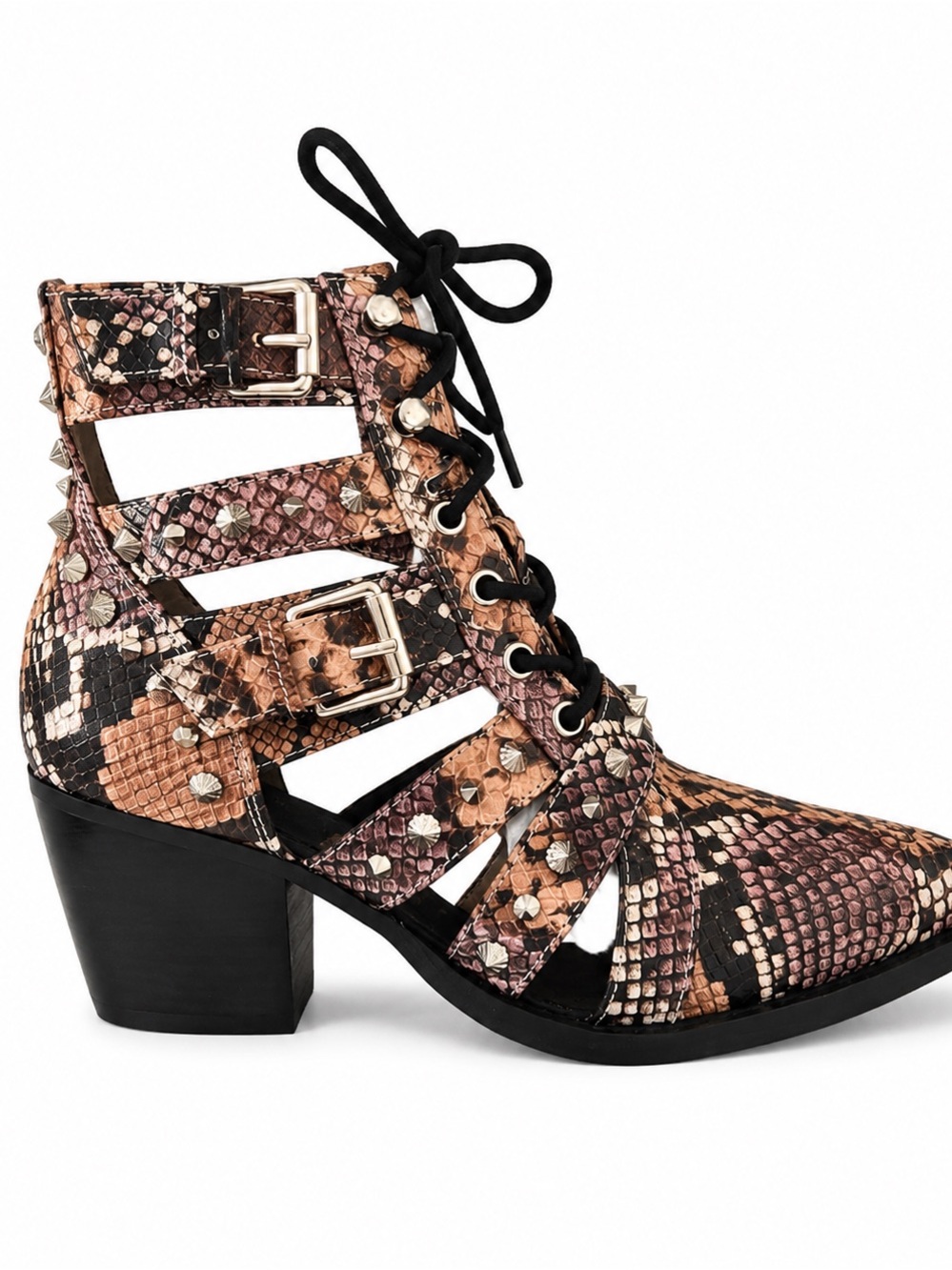 Sam Edelman Elana Snake Print Studded Cutout Ankle Boots Size 6M NIB